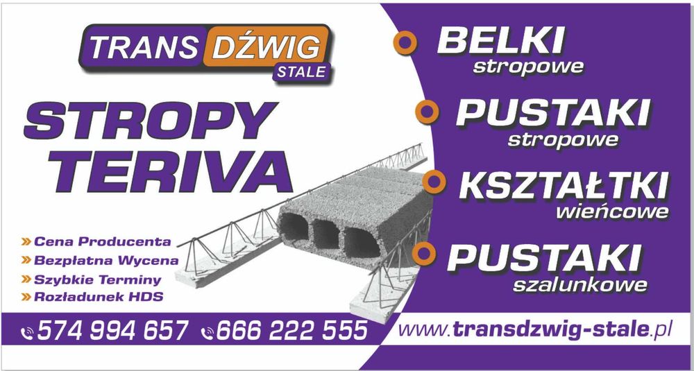 Strop Teriva - Bezpłatna wycena - Cena HURTOWA! Kształtki L,C,U