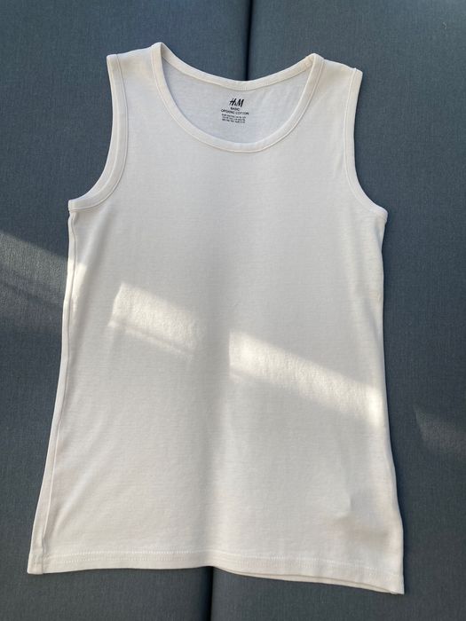 4 koszulki na ramiączkach 146 - 152 3 x biała z H&M i inna błękitna