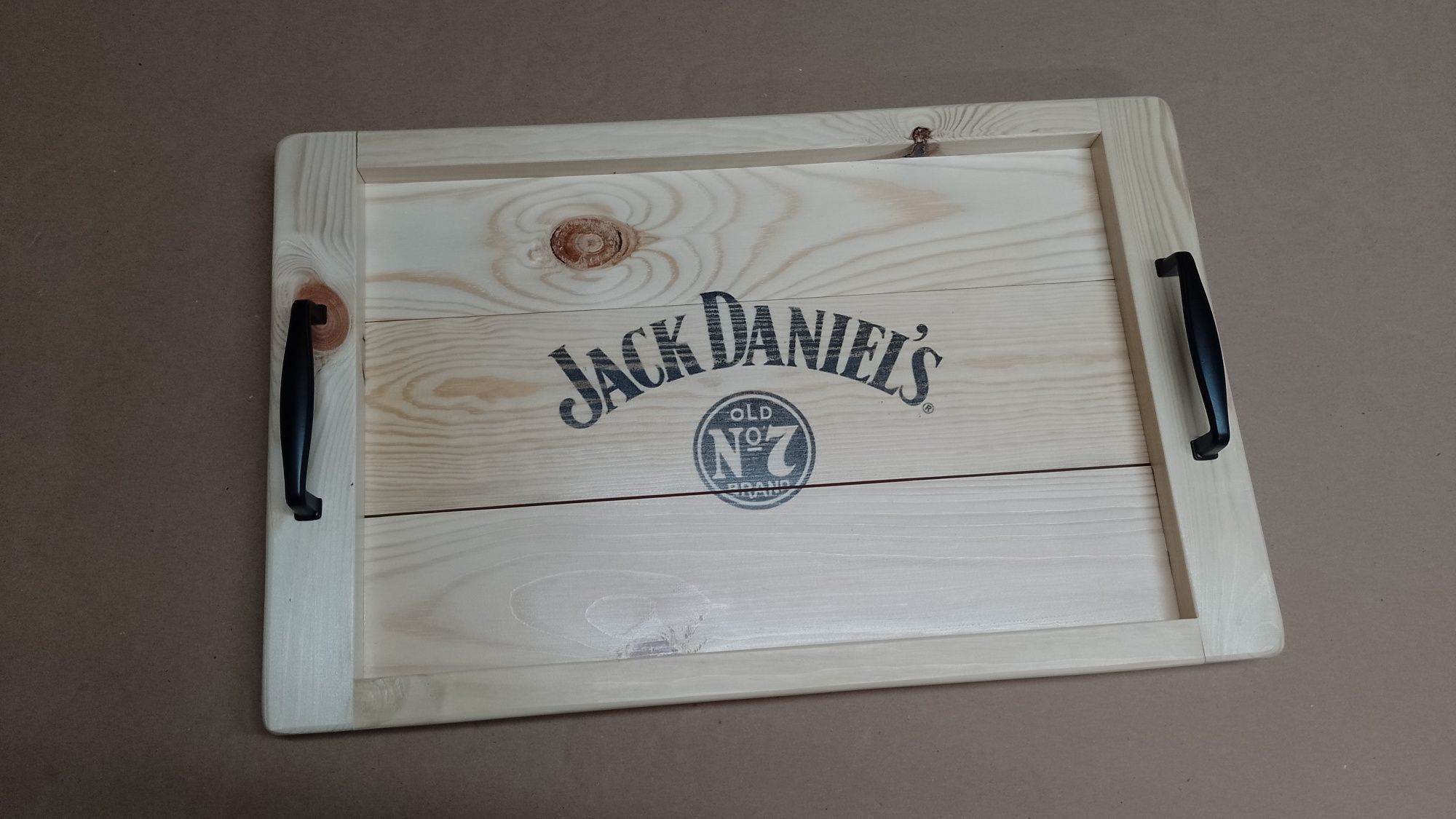 Taca Jack Daniels drewno metalowe uchwyty loft industrial retro