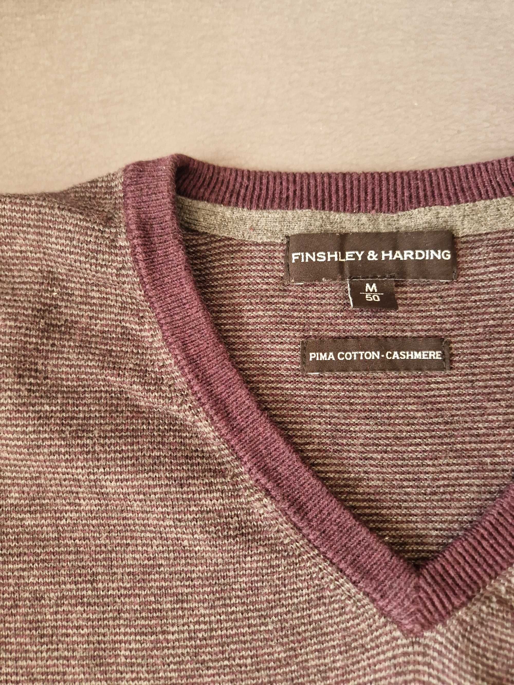 2 męskie swetry premium 8% kaszmir/bawełna pima - brąz/fiolet na 175cm