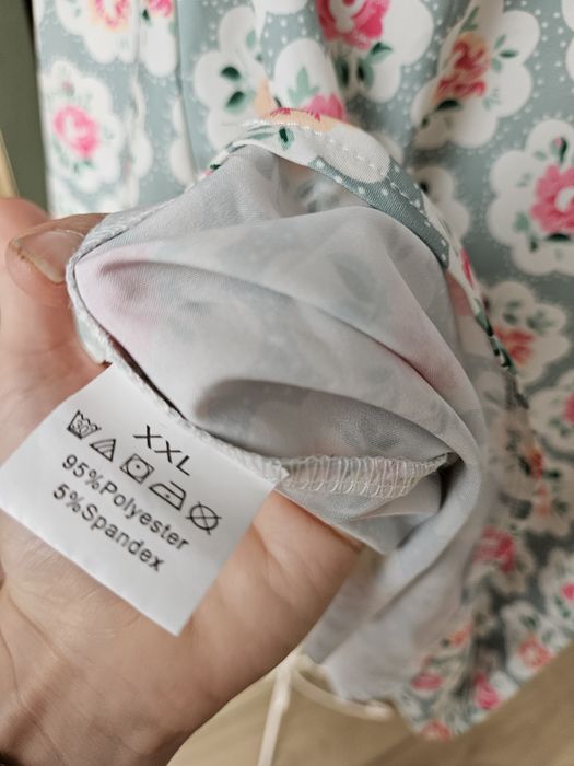Oversize Koszula damska plus size XXL Mięta Kwiaty Róże Romantyczna Dł