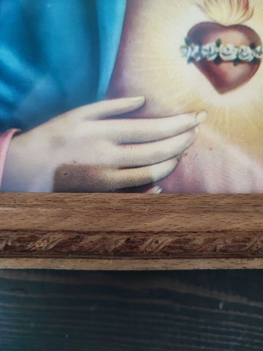 Stary francuski obraz religijny Maria serce