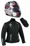 Conjunto casaco luvas e capacete mota scooter novo