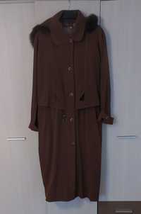 Жіноче пальто демісезон з капюшоном коричневе 56/6XL/64, 54/5XL/62