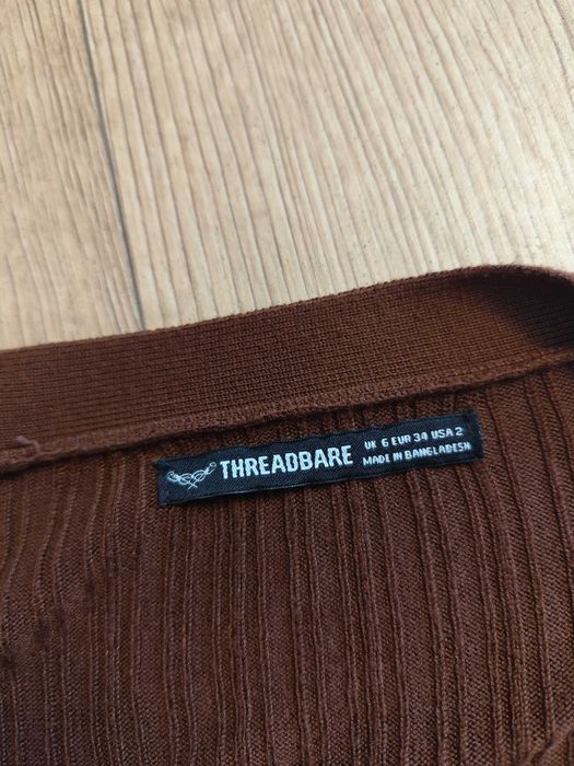Długi czekoladowy kardigan Threadbare rozmiar XS długi sweter brązowy