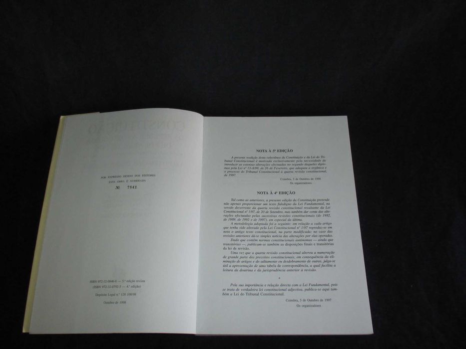 Livro Constituição da República Portuguesa Lei Tribunal Constitucional