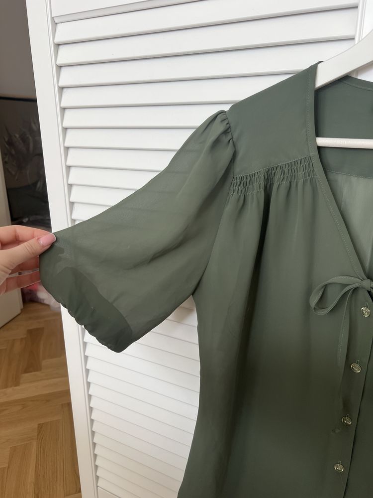 Koszula bluzka transparetna zielona khaki S vintage przeswituajca y2k