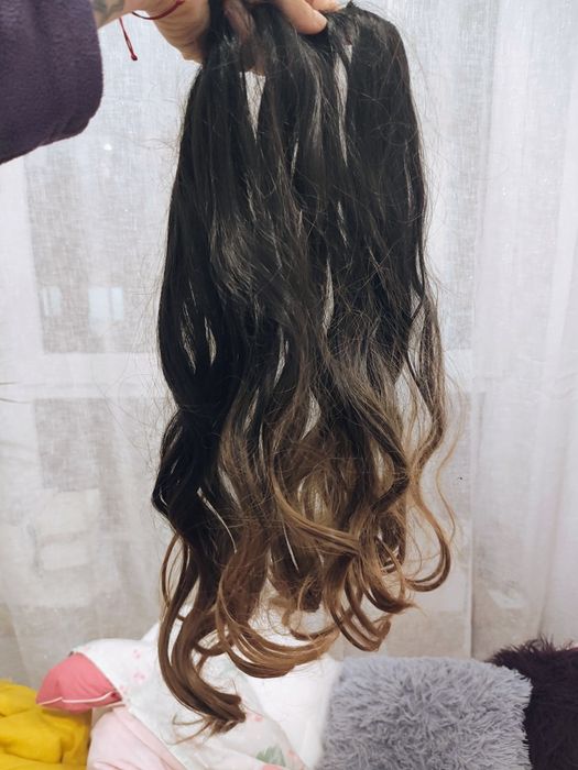 Treska clip in włosy ombre brąz blond czarny dopinka peruka 50cm taśma