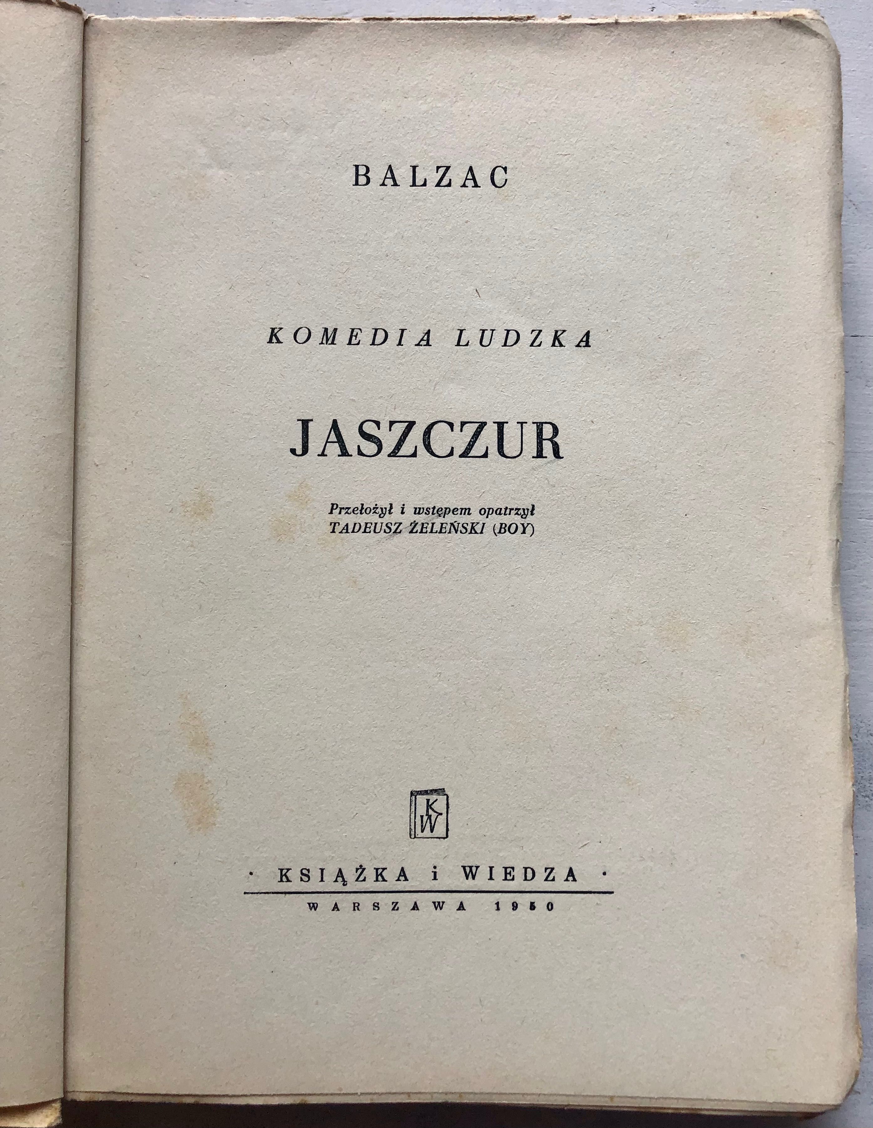 Książka "Jaszczur" Balzac, 1950