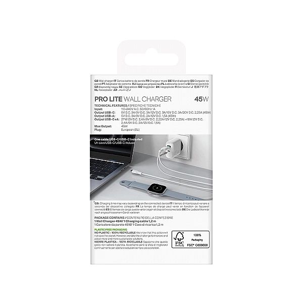 Ładowarka Puro Daily Prolite 45W USB-C USB-A Power Delivery z kablem U