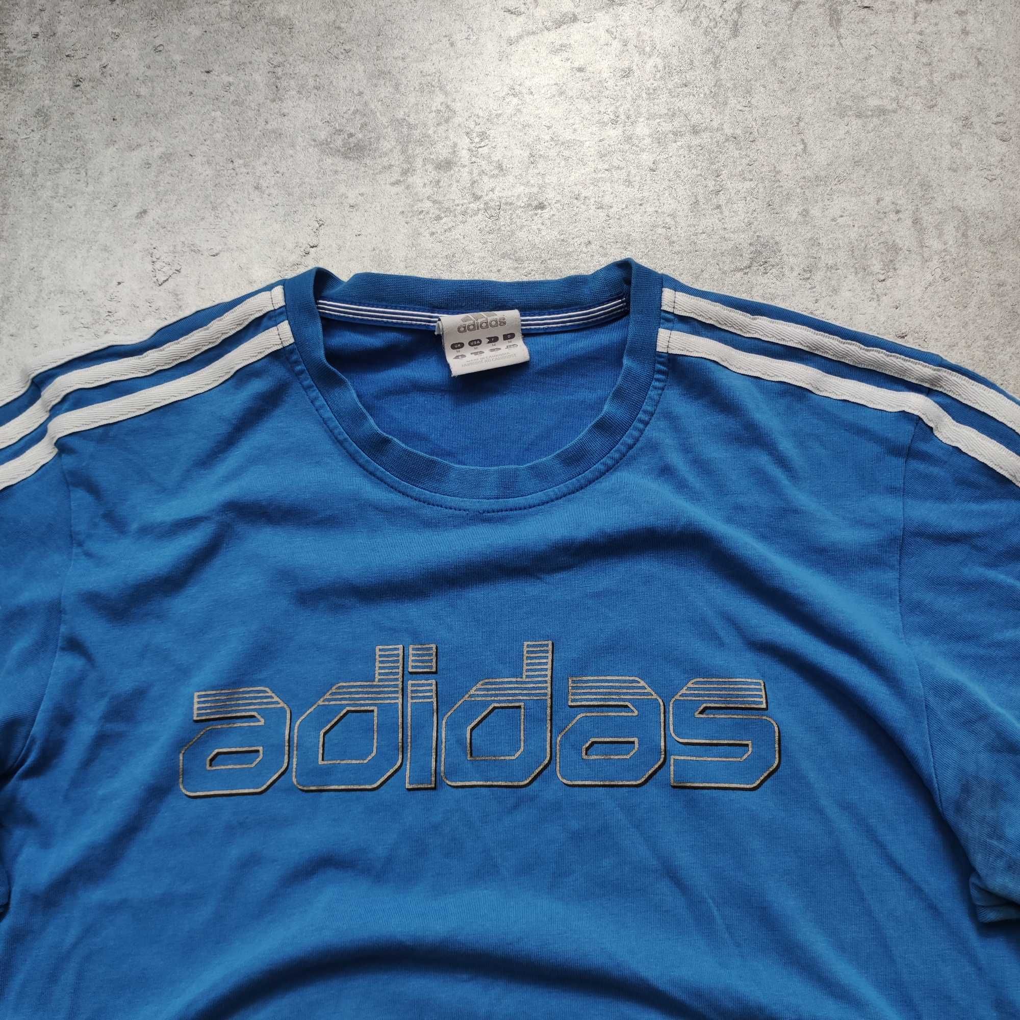 MĘSKA Koszulka Bawełna Casual Codzienna Duże Logo Adidas Granatowa
