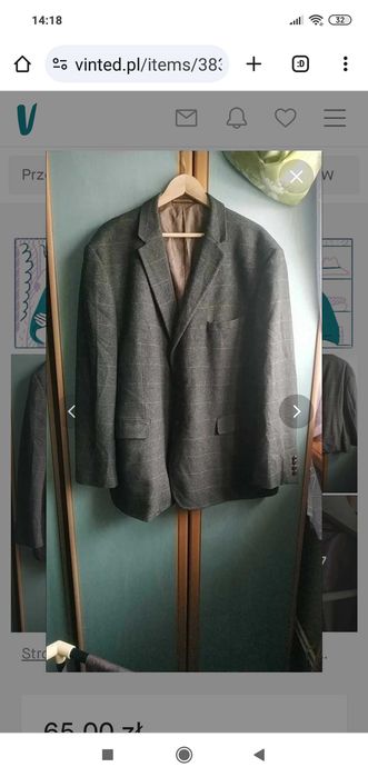 Wełniana marynarka w zieloną kratę w rozm 54 idealny stan