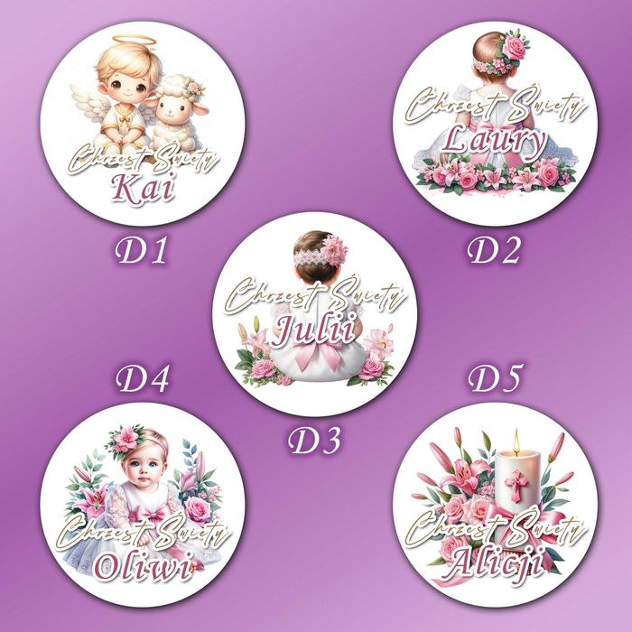 Naklejki okrągłe 50mm na CHRZEST ŚWIĘTY PODZIĘKOWANIE - 24szt