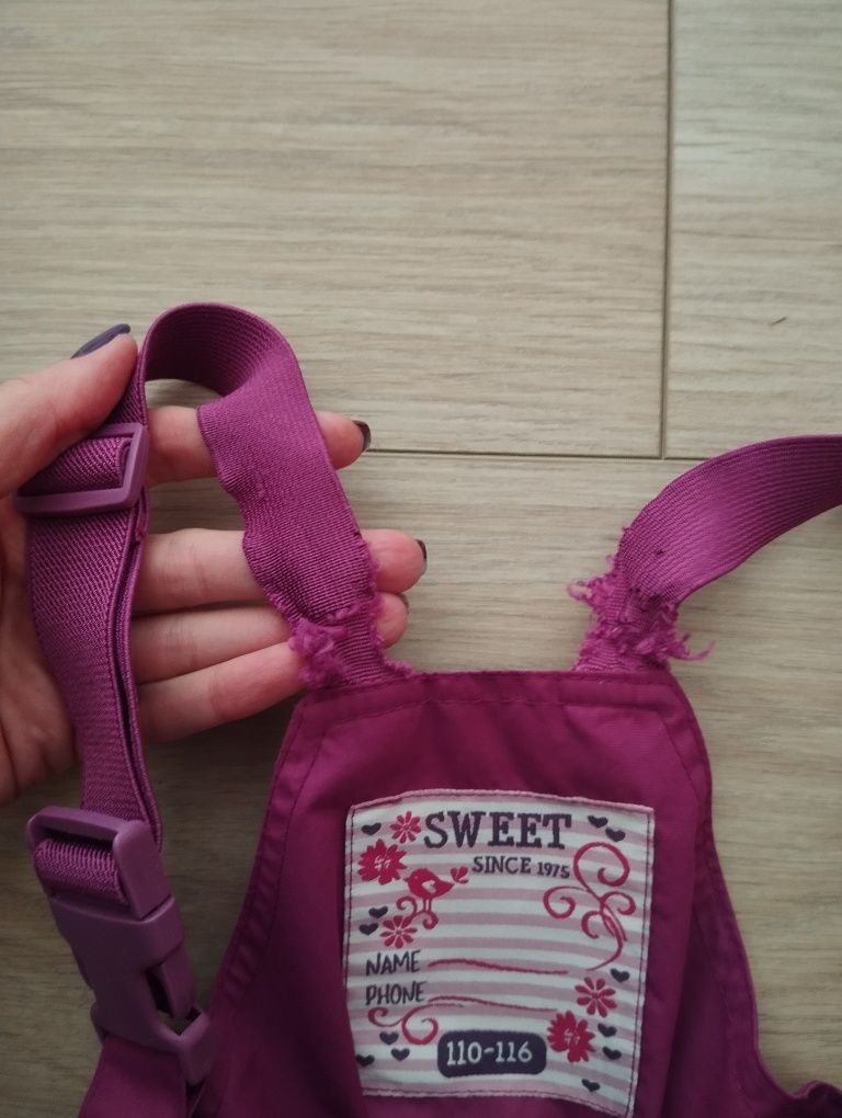 Komplet zestaw 110 116 spodnie narciarskie kurtka fioletowy dziewczecy