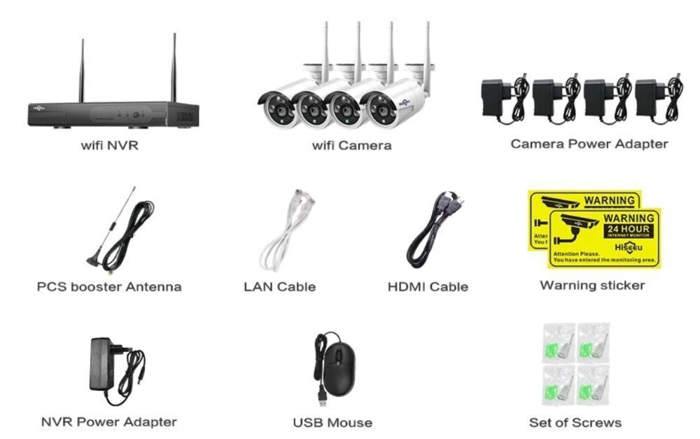 Kit CCTV WiFi videovigilância 8CH 4 câmaras 1080p impermeável wireless