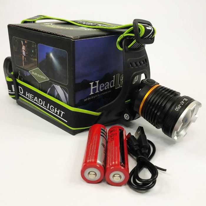 Налобный фонарь Bailong BL-A7-P50, zoom, microUSB