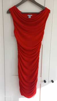 H&M Sukienka midi 36 S czerwona elastyczna obcisła wiskoza