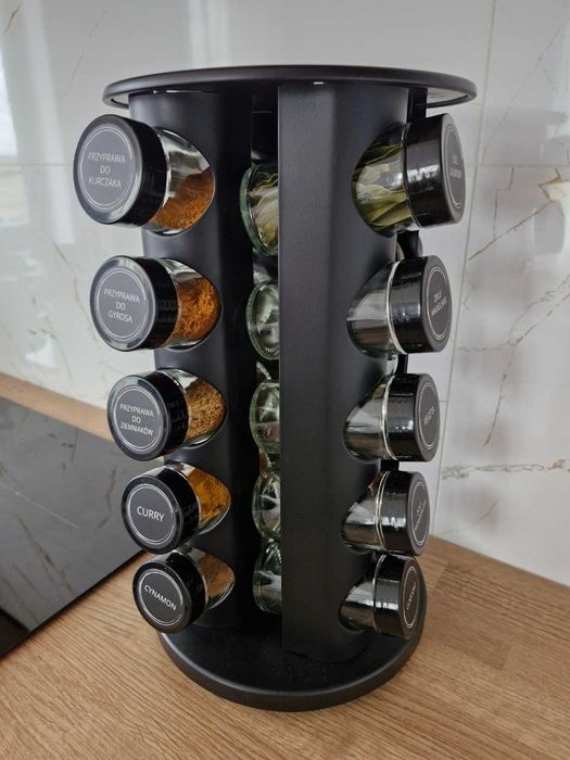 Stojak obrotowy na przyprawy + słoiczki + naklejki organizer do kuchni