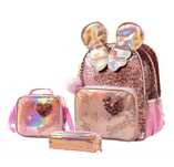 Pack Escolar Minnie 3 peças Mochila Grande + Lancheira + porta lápis