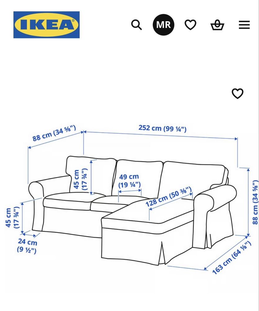 Sofá EKTORP com chaise long e cama IKEA como novo