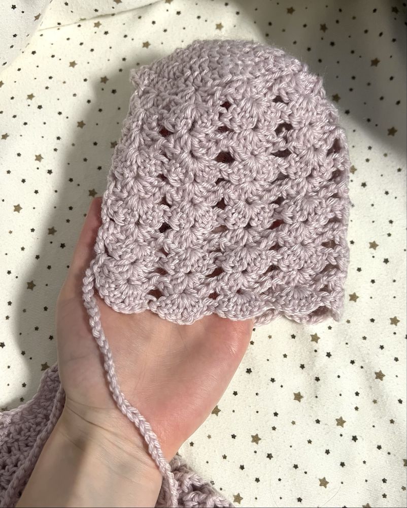 Szydełkowa Sukienka czapeczka i buciki dla dziewczynki r. 56 handmade