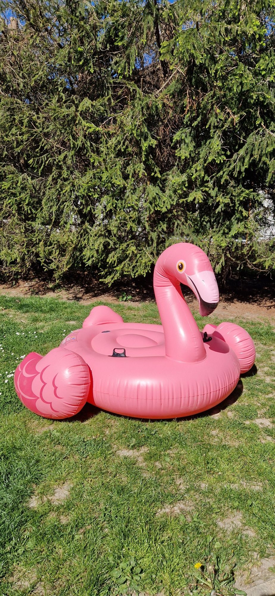 Flaming duży materac różowy dmuchany na plaze do basenu
