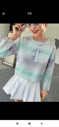 Nowy sweter damski ombre pastelowy oversize sweterek z kokardką 36 s