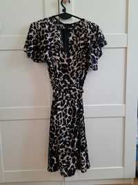 Reserved sukienka panterka centyki 38 M czarna wiazana w talii