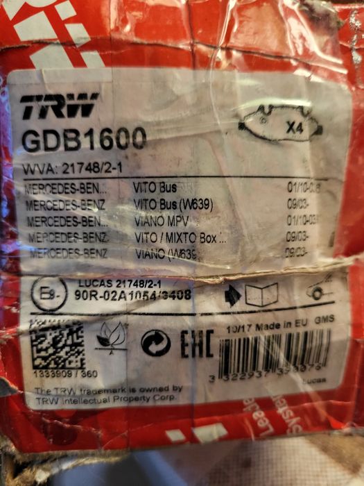 Klocki hamulcoweTRV do Mercedesa Vito 639