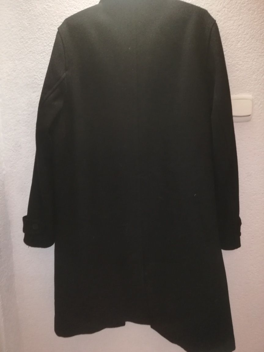 H&M męski czarny płaszcz z wełną do kolan XL