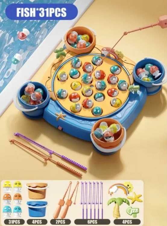 Детская игрушечная музыкальная инерционная магнитная рыбалка