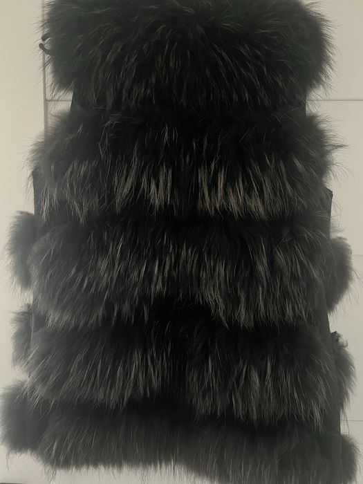 Kamizelka futro naturalne lis jenot czarna xs s