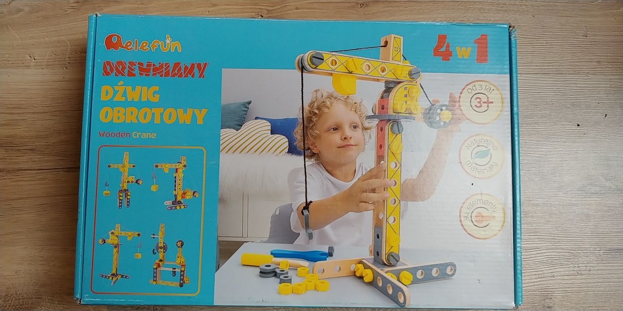 Zestaw drewniane zabawki konstrukcyjne edukacyjne koparka dźwig