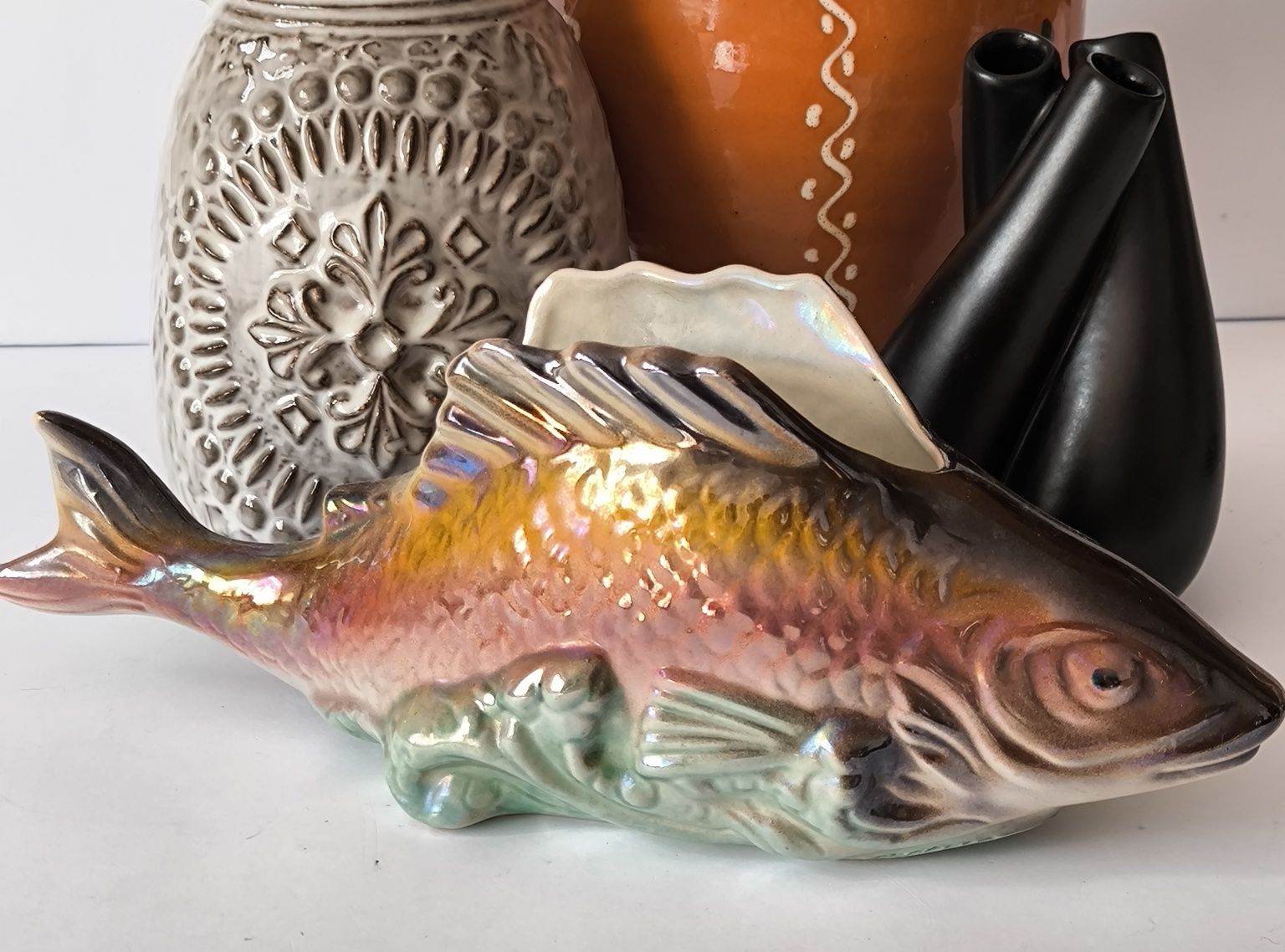 Ryba  pojemnik piękna stara ceramika 32 cm