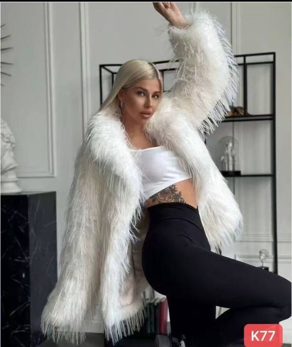 Жіноча шуба біла тепла лама тренд тедді хутро зімна нова
