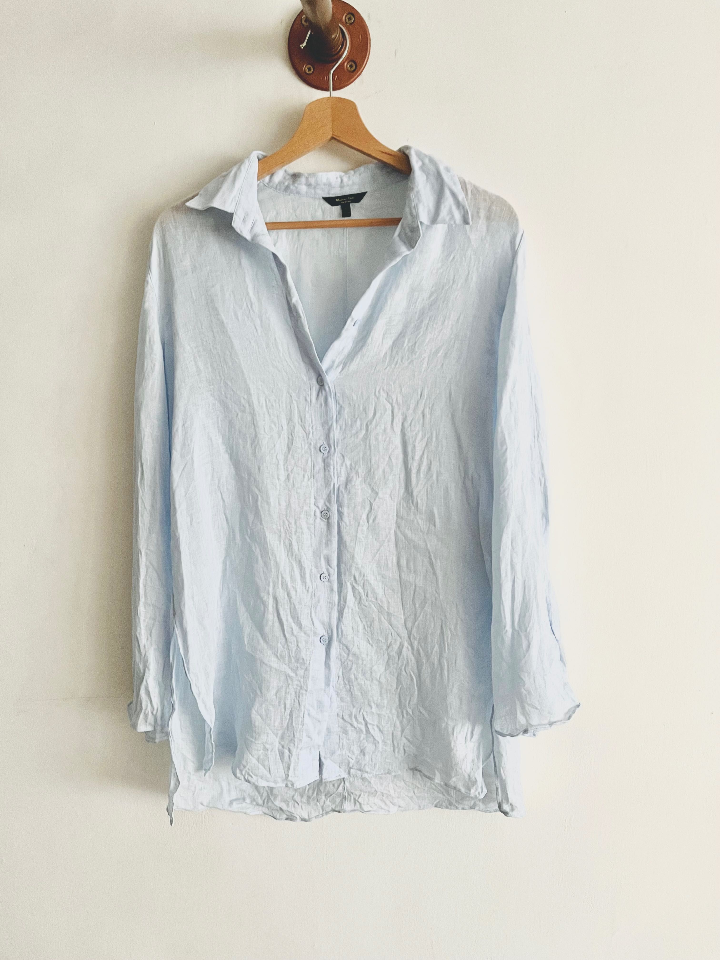 Massimo Dutti Koszula 100% lniana r. M Niebieska