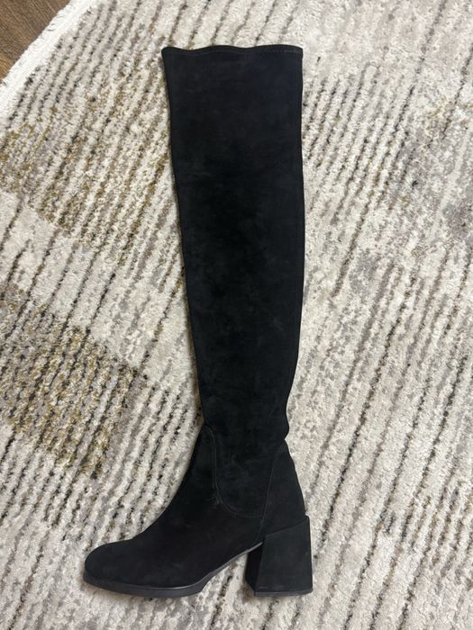 Замшеві високі чоботи ботфорди на підборах з натуральної замші