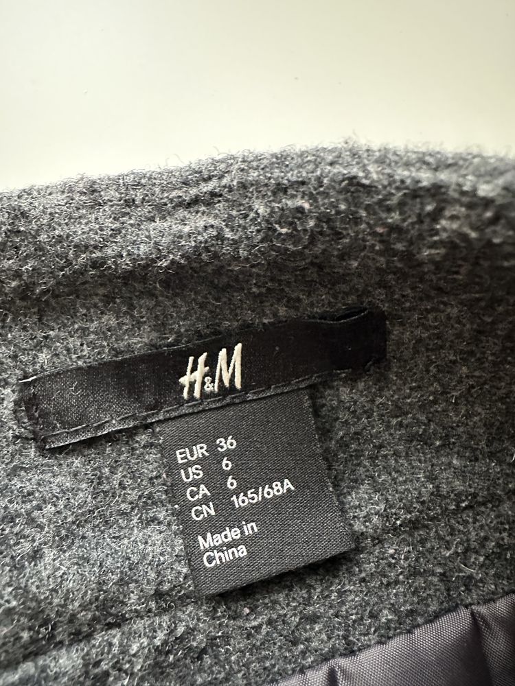 Szara / grafitowa spódniczka mini H&M 36 s wełna wiskoza