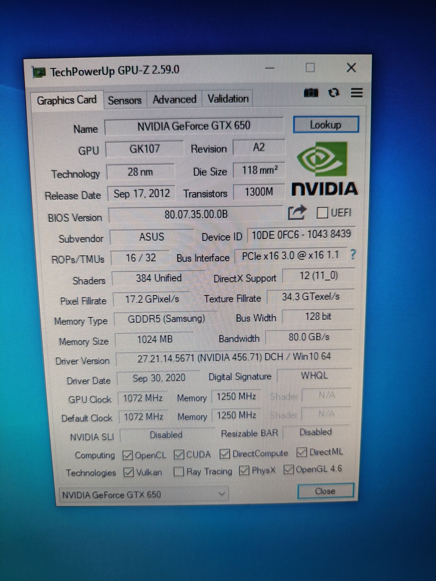 Nvidia Geforce GTX 650 1Gb