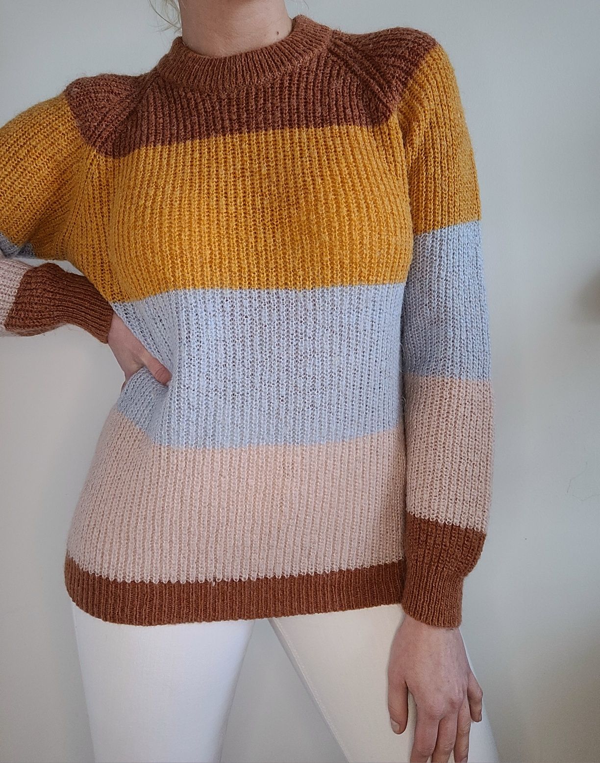 Kolorowy moherowy sweter w pasy oversize premium Rue de Femme