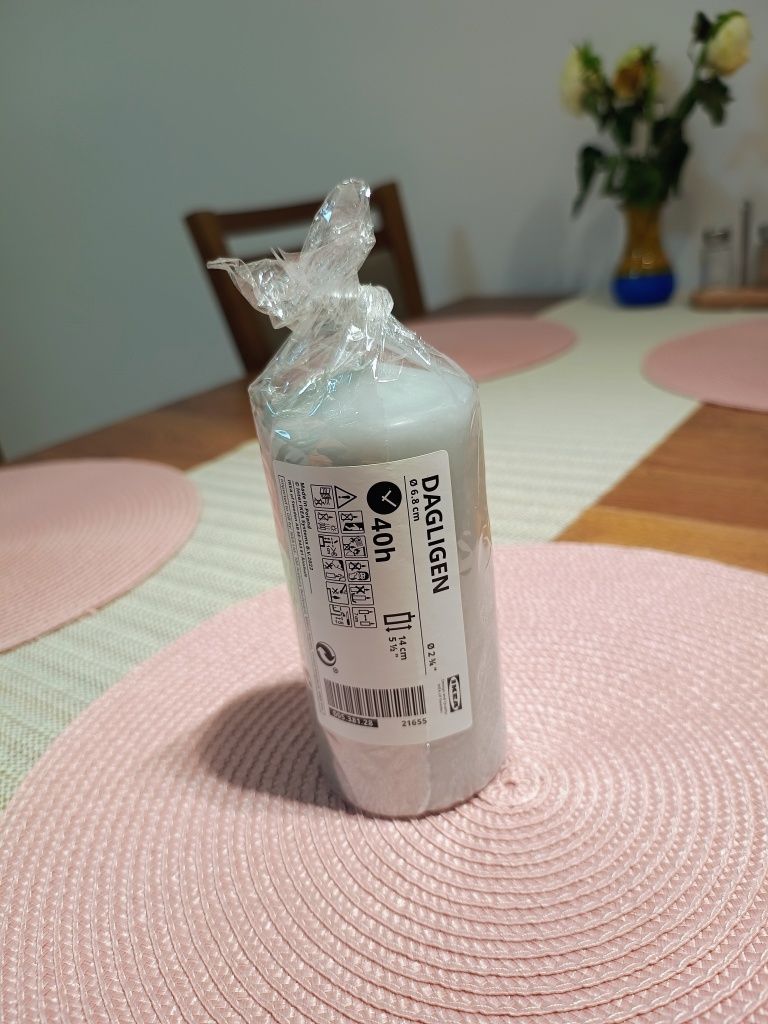 Świeca duża stołowa Ikea szara
