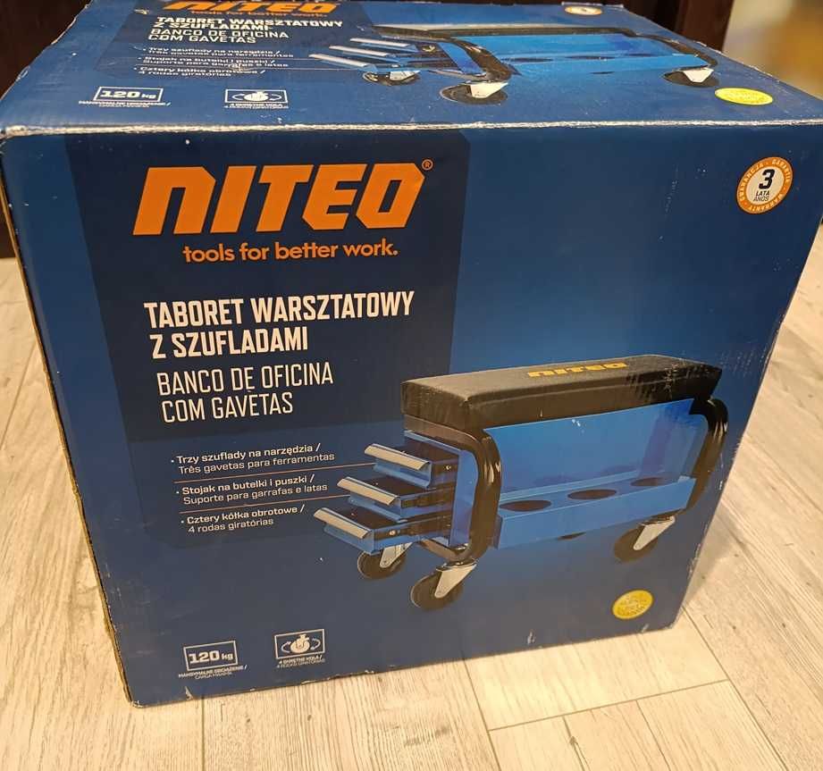 Taboret wózek krzesło warsztatowe Niteo z szufladami