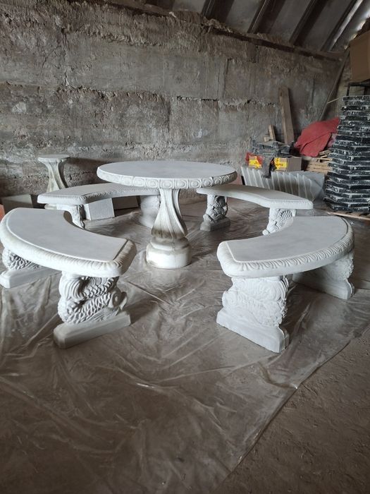 Набір стол Стіл + Лави лавки скамейки з якісного бетона. Садові меблі.