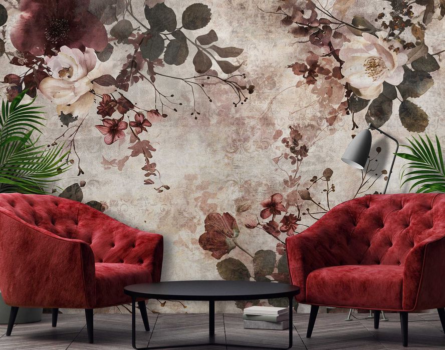 Fototapeta Beż Kwiaty Jesień Brąz Ciemna Do Pokoju Sypialni 3D + KLEJ