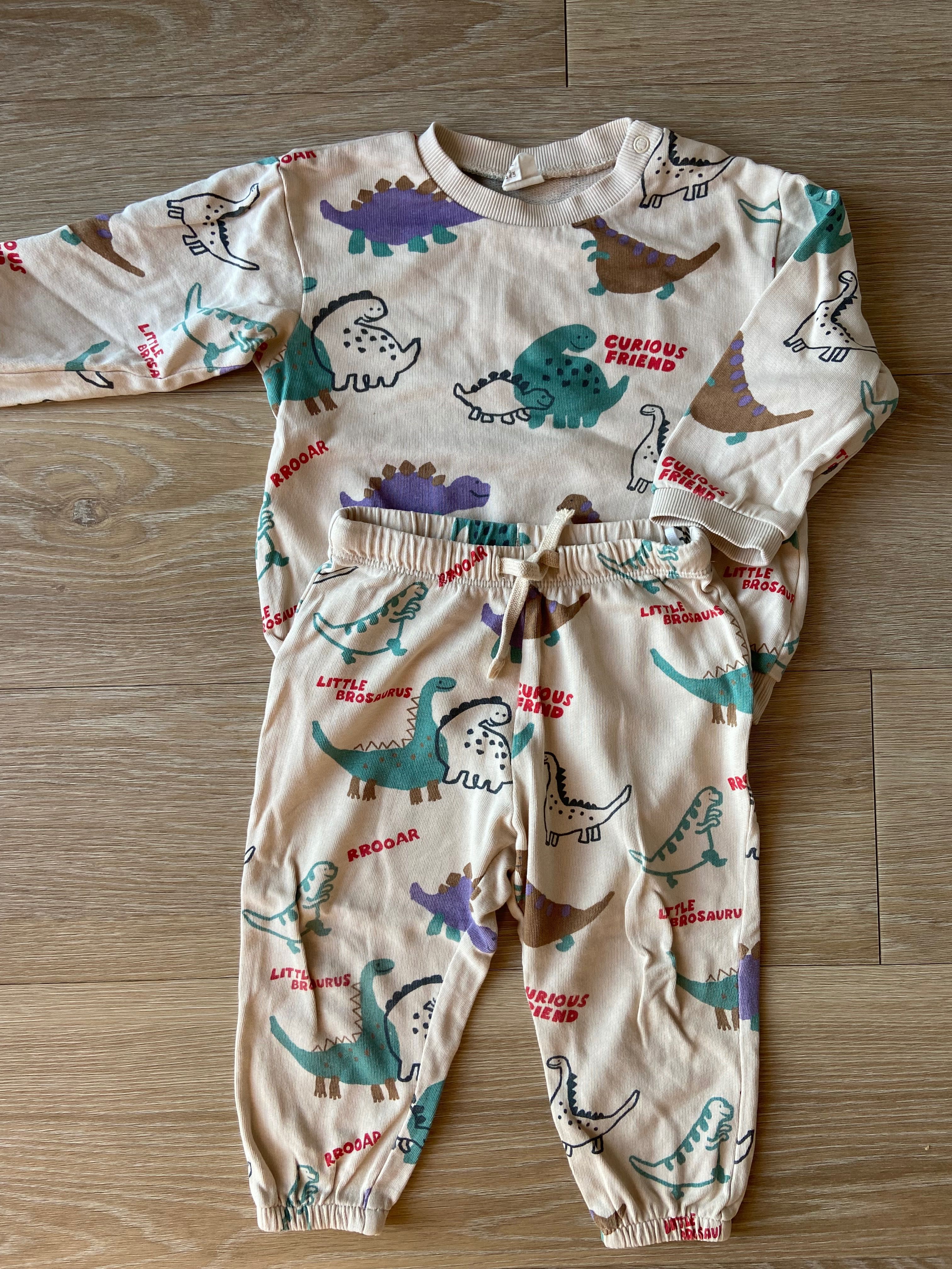Komplet chłopięcy H&M dinozaury 92 bluza spodnie jogger