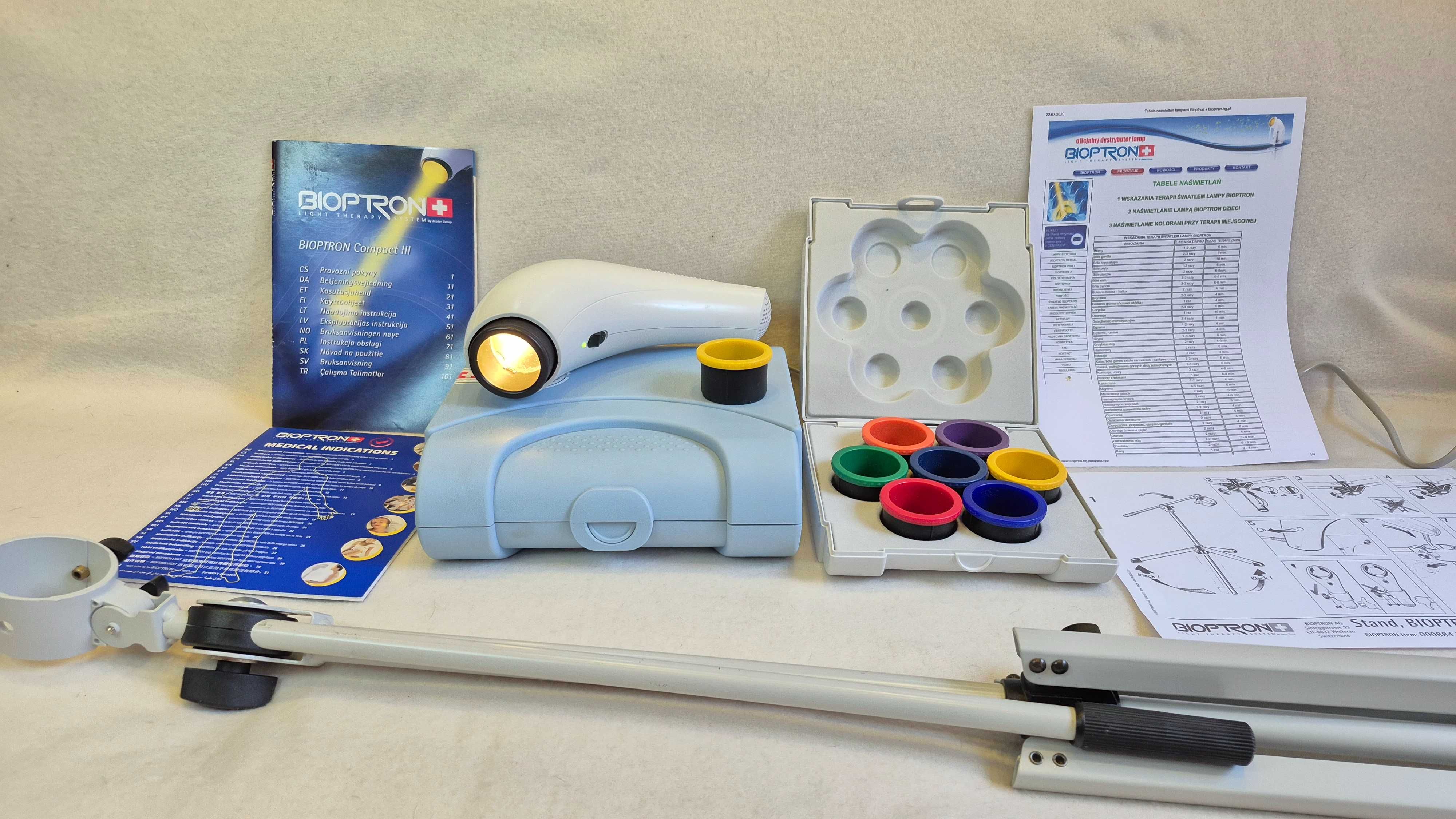 Lampa Bioptron Compact III Kolory Filtr Fuleren Statyw Zepter