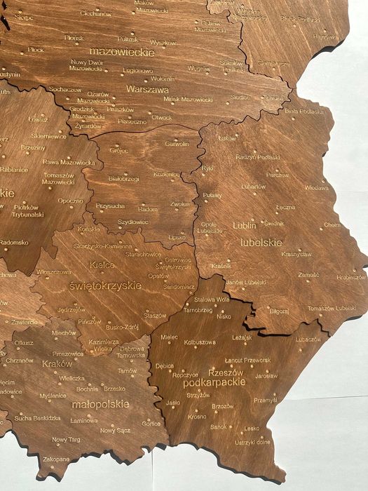 Drewniana nowa mapa Polski Palisander, województwa 75 cm