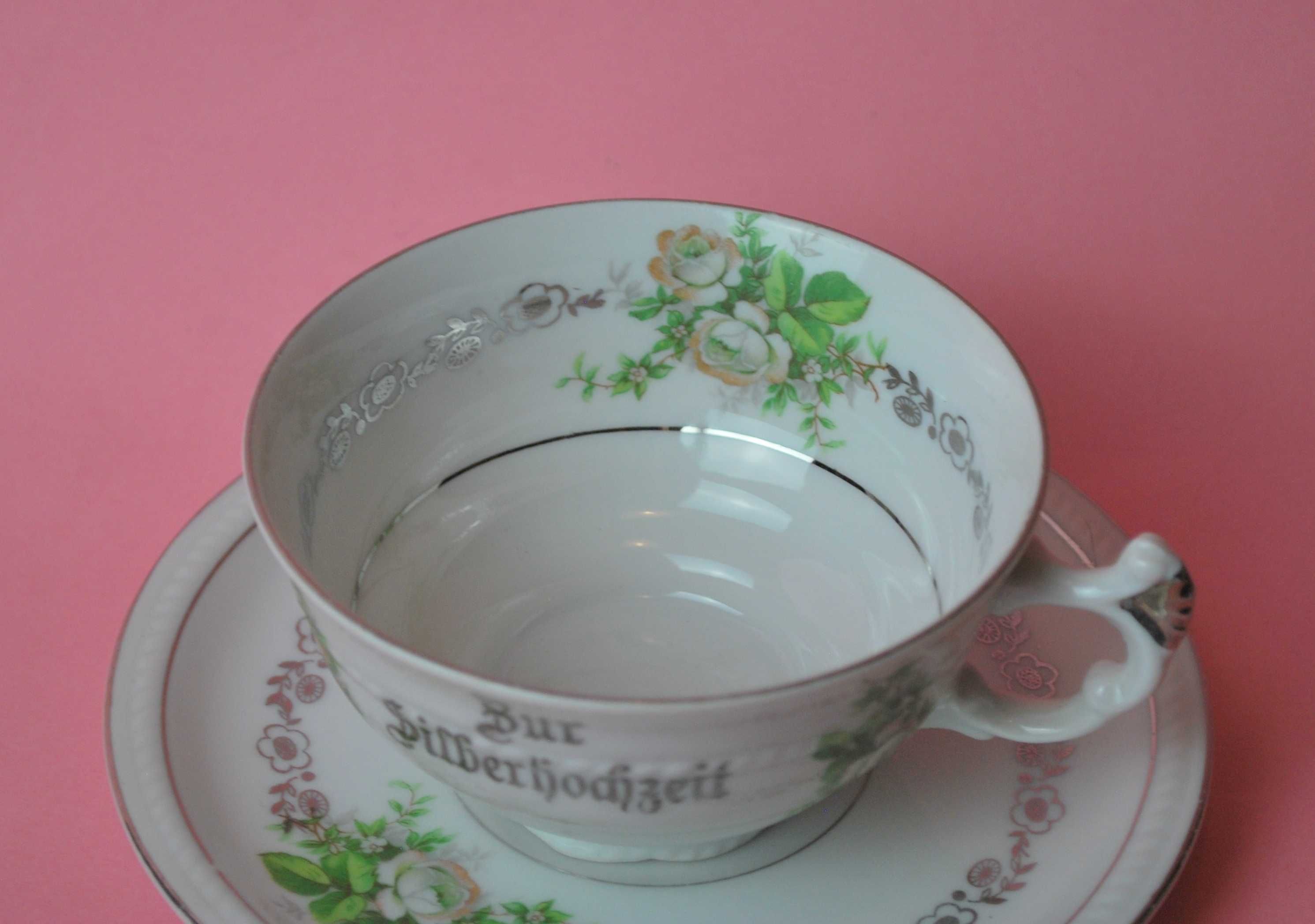 Filiżanka duo srebrne gody porcelana bawaria schwarzenhammer