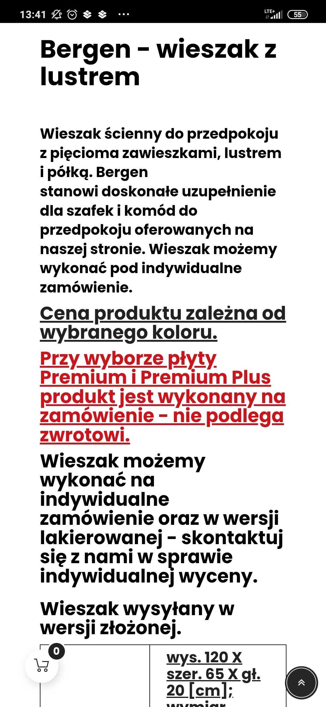 Wieszak z lustrem i polką