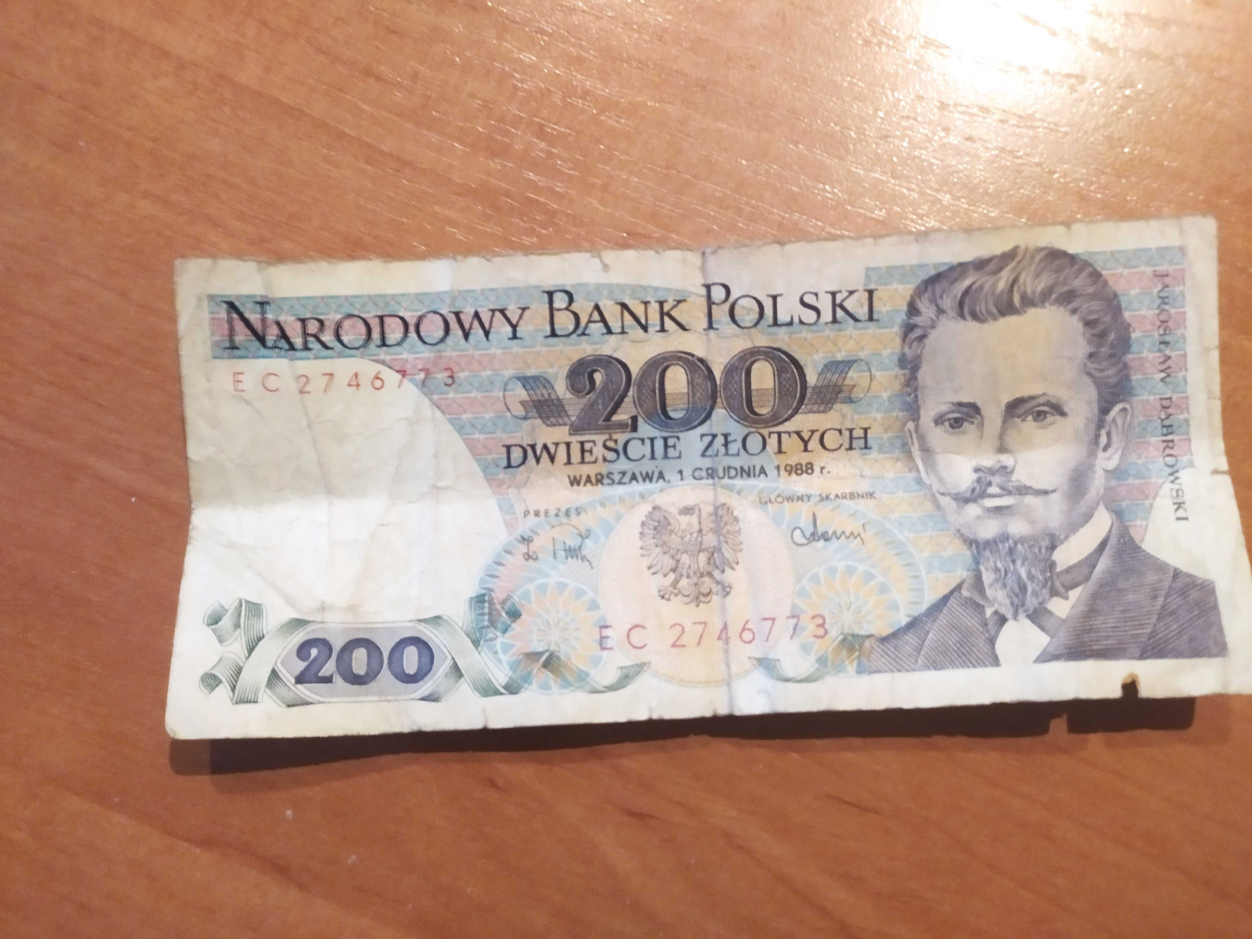 Banknot 200 złotych seria EC 1988 rok.